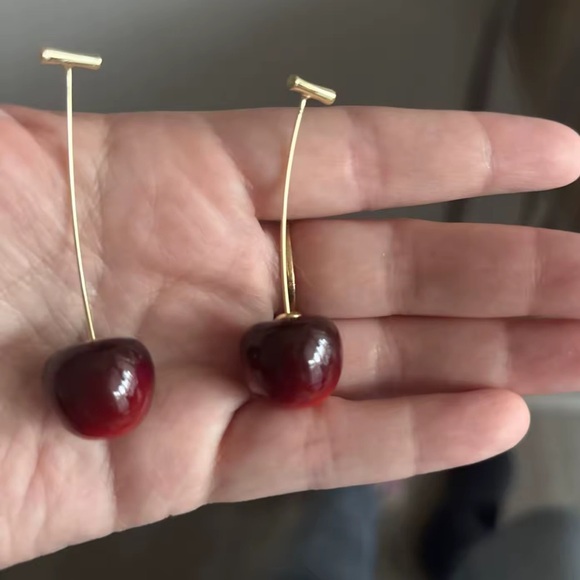 Red Cherry Drop Earrings - Picture 4 of 5